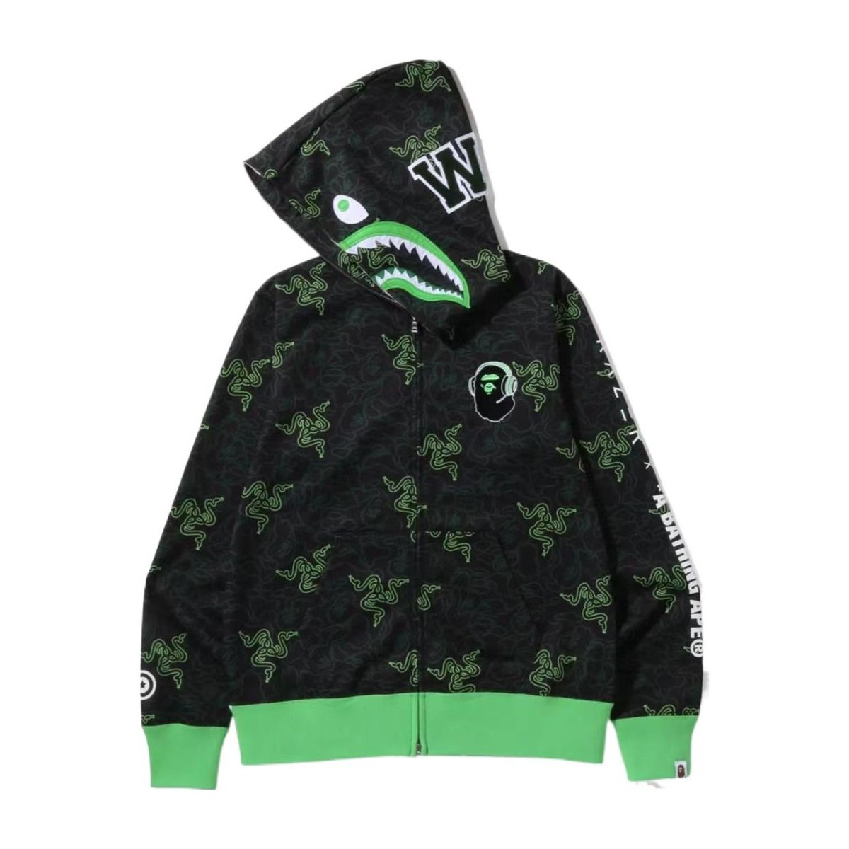 BAPE x Razer Neon Camo Shark Hoodie