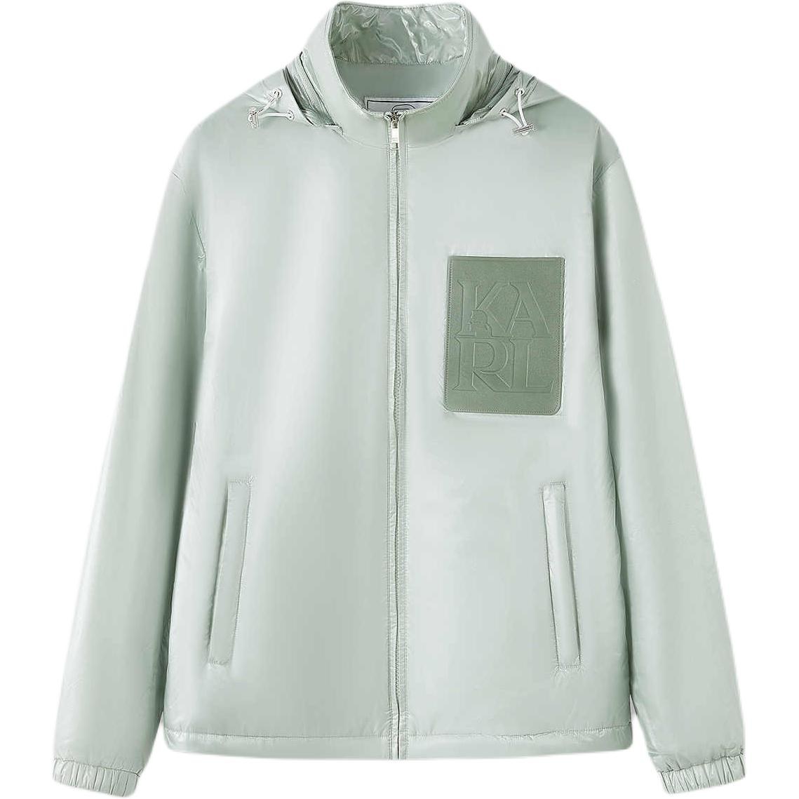 KARL LAGERFELD Printed Zip Pocket Hoodie Cotton Jacket Green