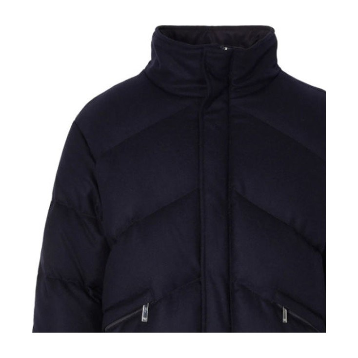 Emporio Armani FW23 High Neck Zip Cotton Jacket Navy Blue