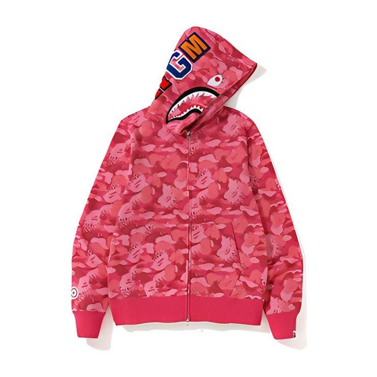 A BATHING APE Bape Flame Camo Zip Hoodie Pink