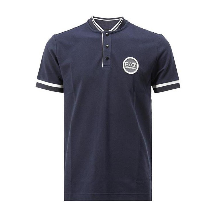 Emporio Armani EA7 Striped Logo Polo Navy