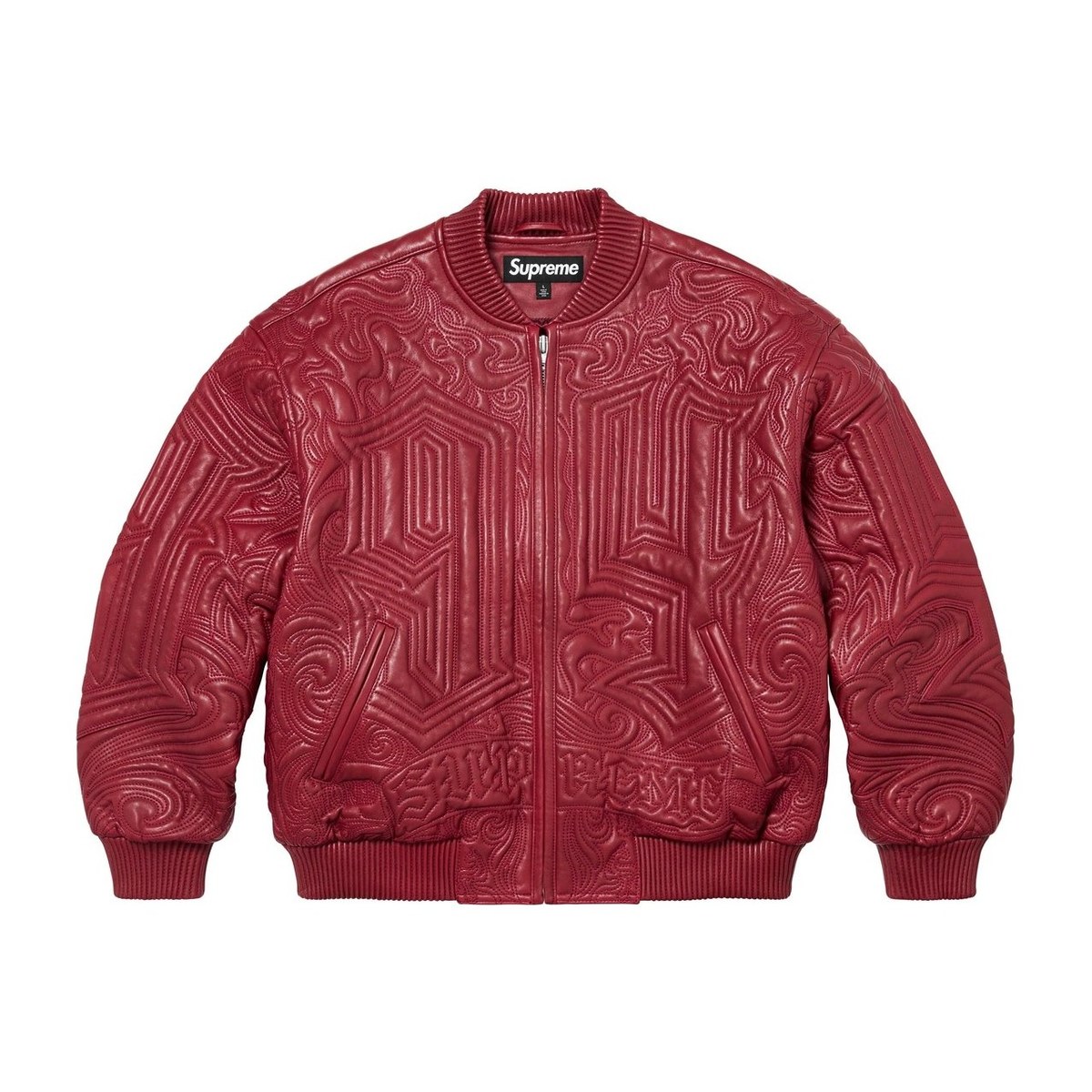 Supreme Mister Cartoon Embroidered Leather Jacket