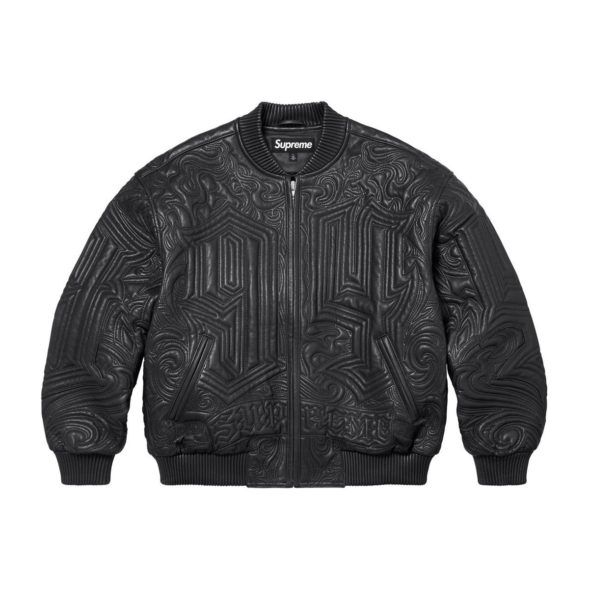 Supreme Mister Cartoon Embroidered Leather Jacket