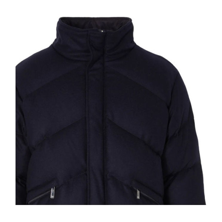 Emporio Armani FW23 High Neck Zip Cotton Jacket Navy Blue