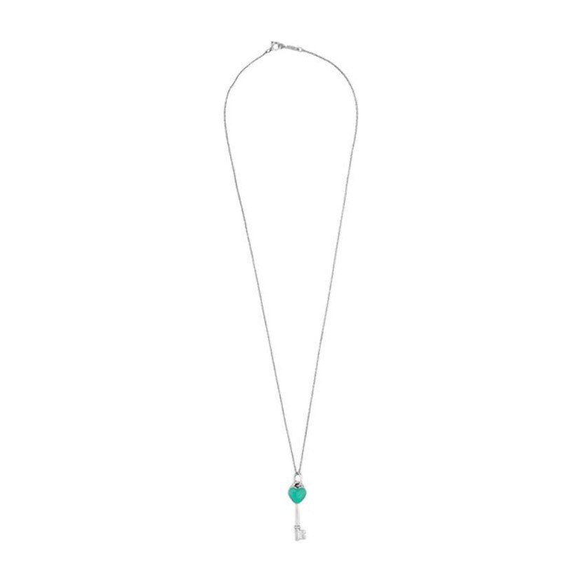 Tiffany & Co. Keys Blue Enamel Heart Key Pendant Necklace