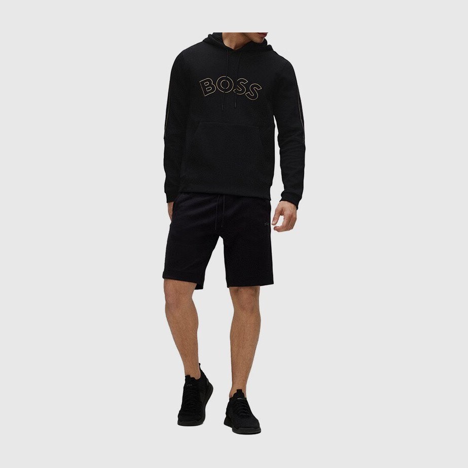 HUGO BOSS FW22 Curved Logo Hoodie Black