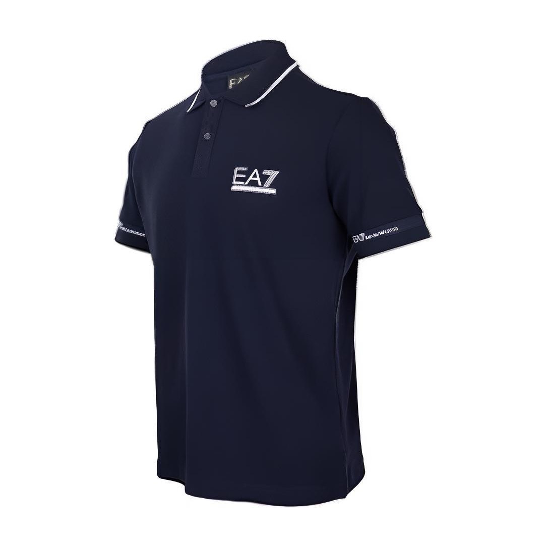 Emporio Armani Printed Striped Polo Shirt Blue