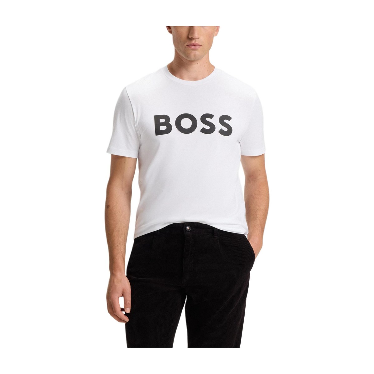 HUGO BOSS Letter Print Crew Neck T-Shirt White