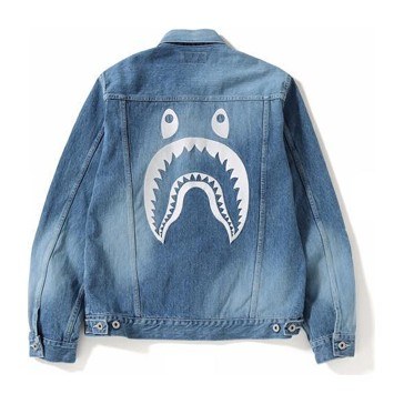 A BATHING APE BAPE SHARK DENIM JACKET Blue
