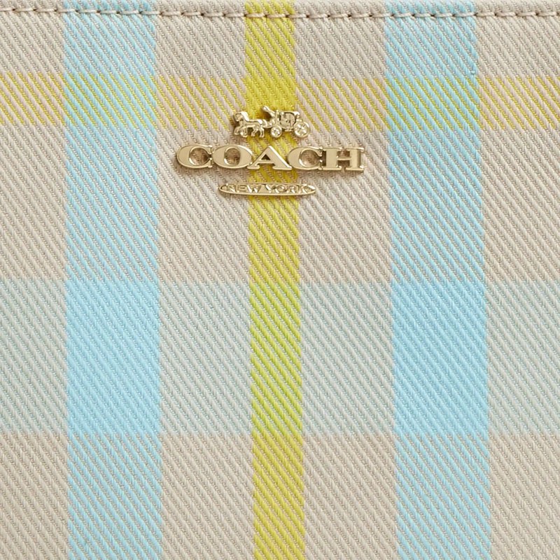 COACH Nolita 19 Plaid Top Zip Small Tote Blue Yellow