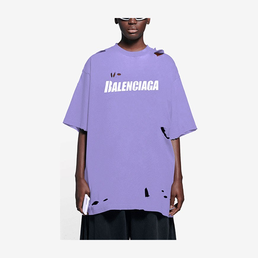 Balenciaga SS22 Caps Destroyed T-Shirt Purple
