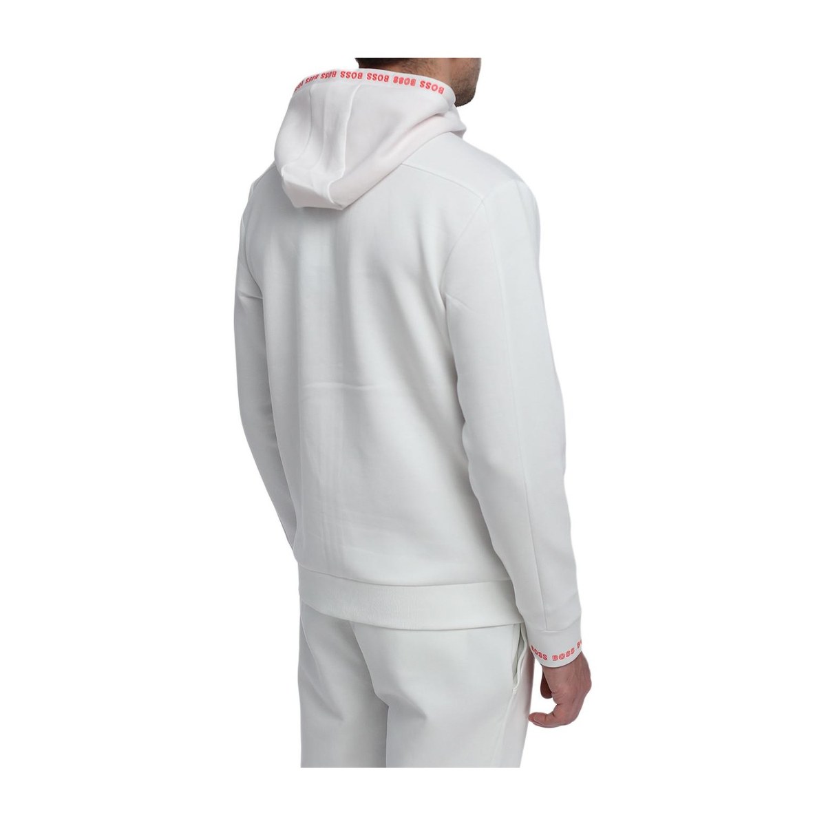 HUGO BOSS Logo Embroidered Hoodie Jacket White