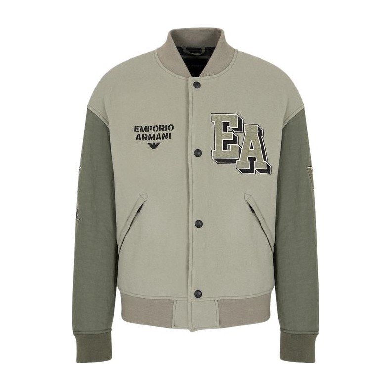 Emporio Armani EA7 FW23 Logo Embroidered Single-Breasted Bomber Jacket