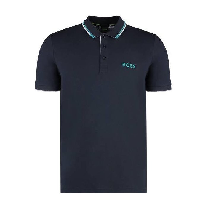 HUGO BOSS Striped Embroidered Polo Navy