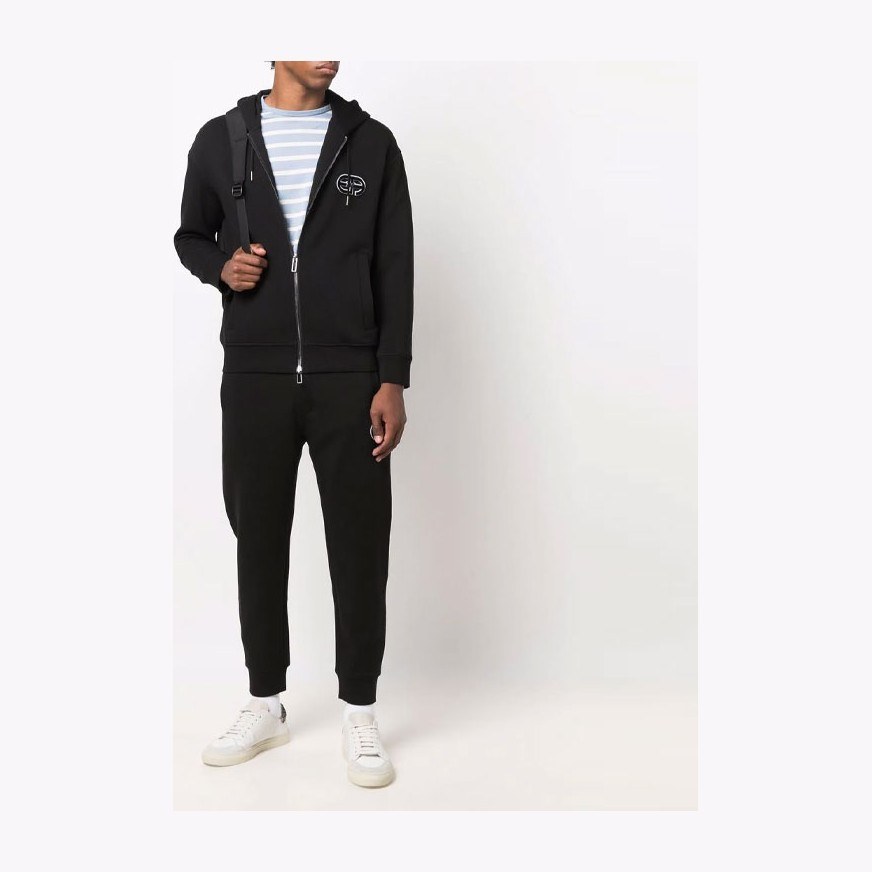 Emporio Armani Logo Embroidered Zip Hoodie Black