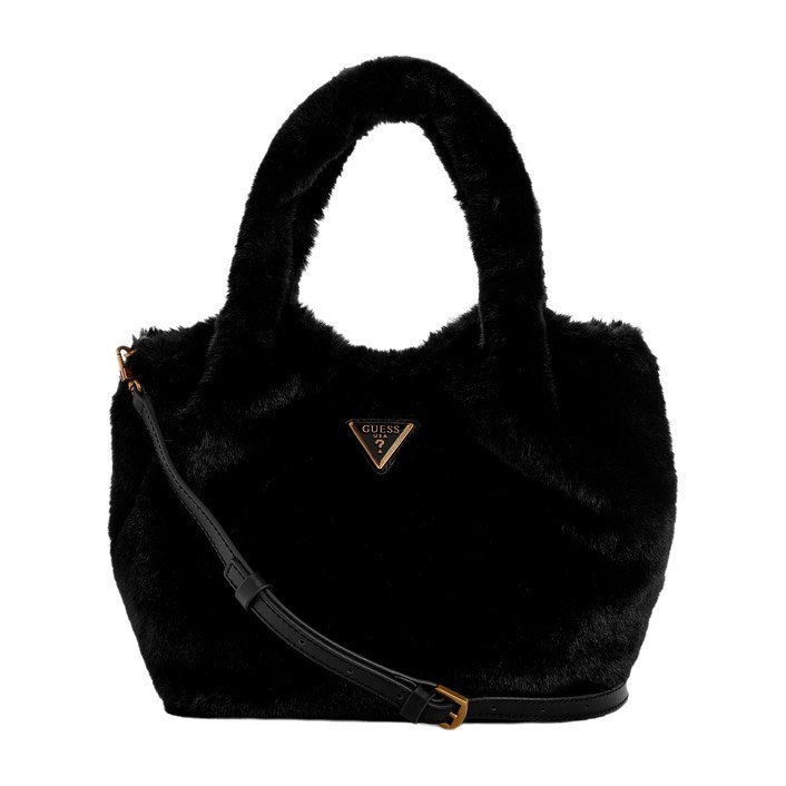 GUESS Classic Triangle Logo Plush Shoulder Bag Medium Black