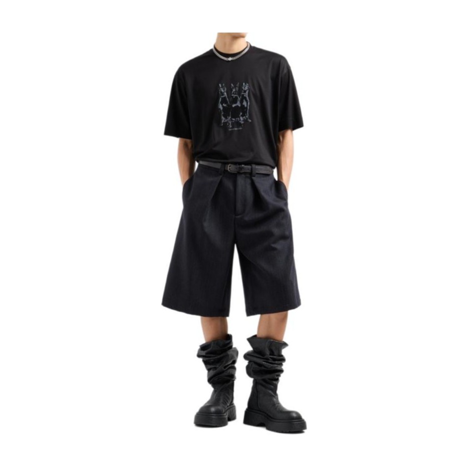 Emporio Armani FW24 Embroidered Tee Black
