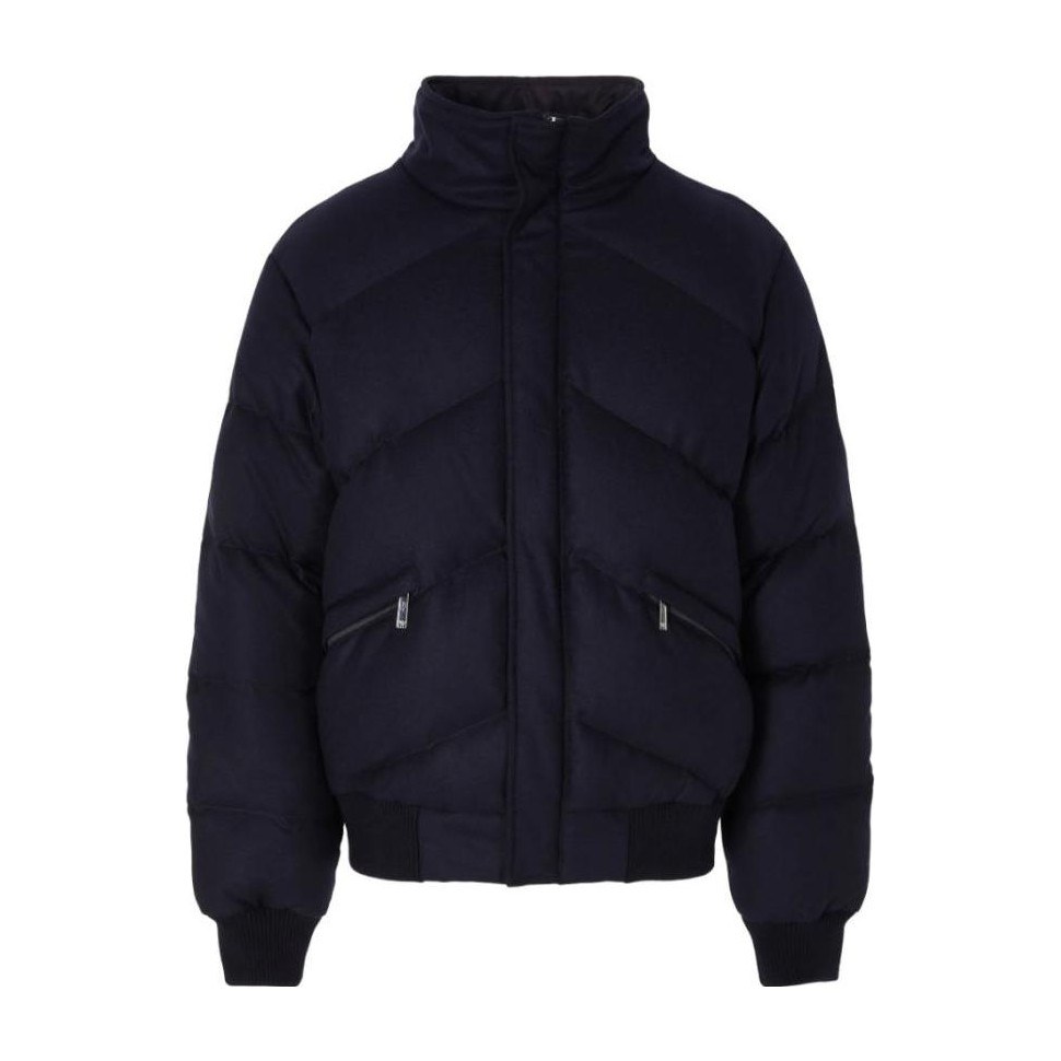 Emporio Armani FW23 High Neck Zip Cotton Jacket Navy Blue