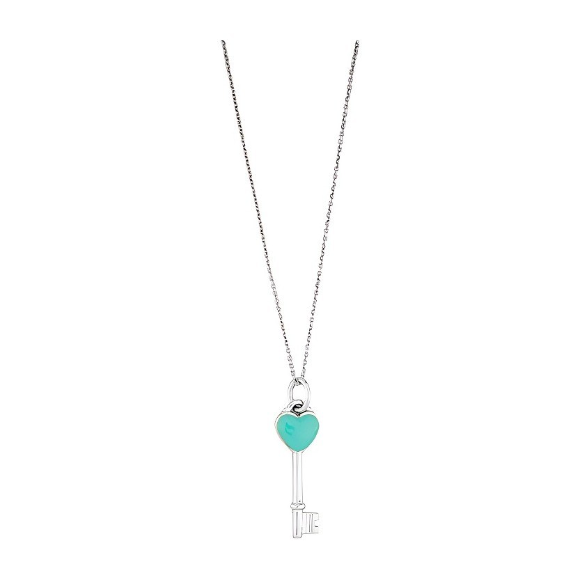 Tiffany & Co. Keys Blue Enamel Heart Key Pendant Necklace
