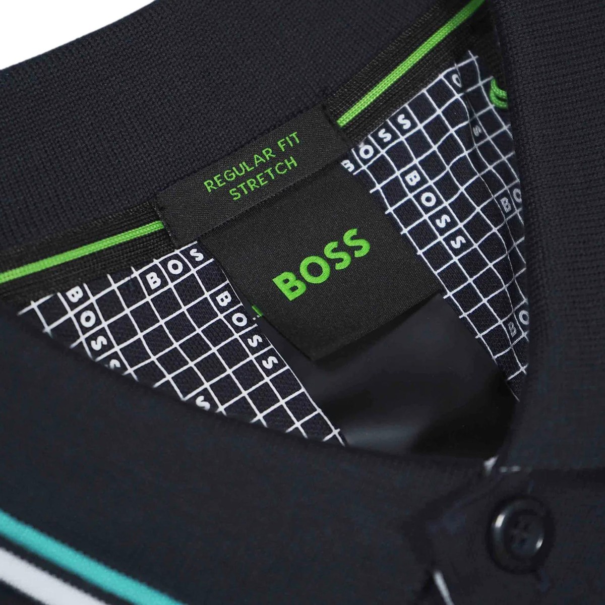 HUGO BOSS Striped Embroidered Polo Navy