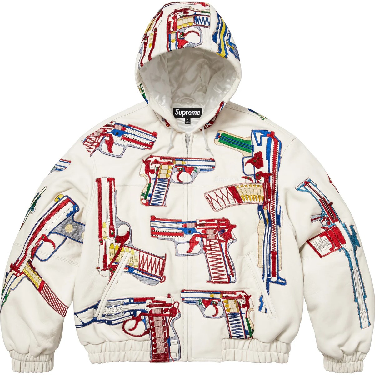 Supreme SS26 WEEK3 Guns Embroidered Hooded Leather Jacket