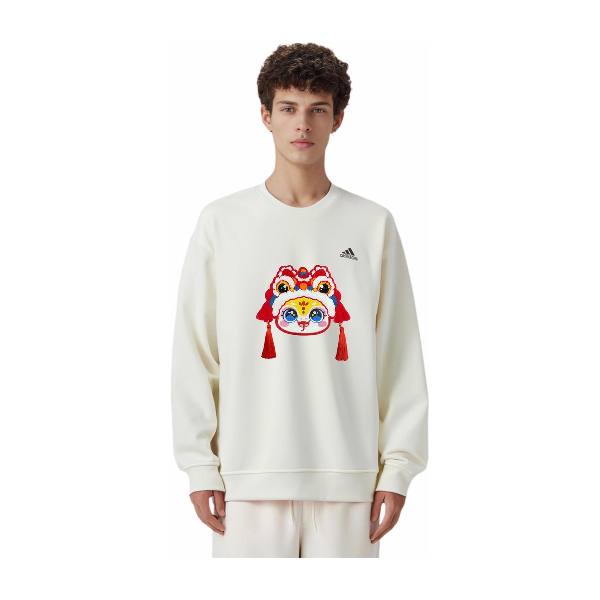 adidas CNY Plush Mask Crewneck Sweatshirt White