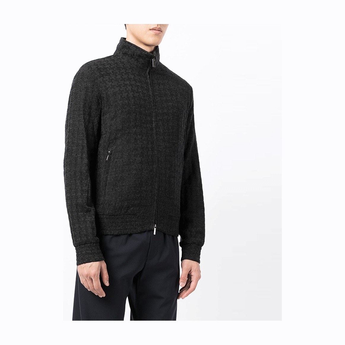 Emporio Armani FW21 Houndstooth Bomber Jacket Black