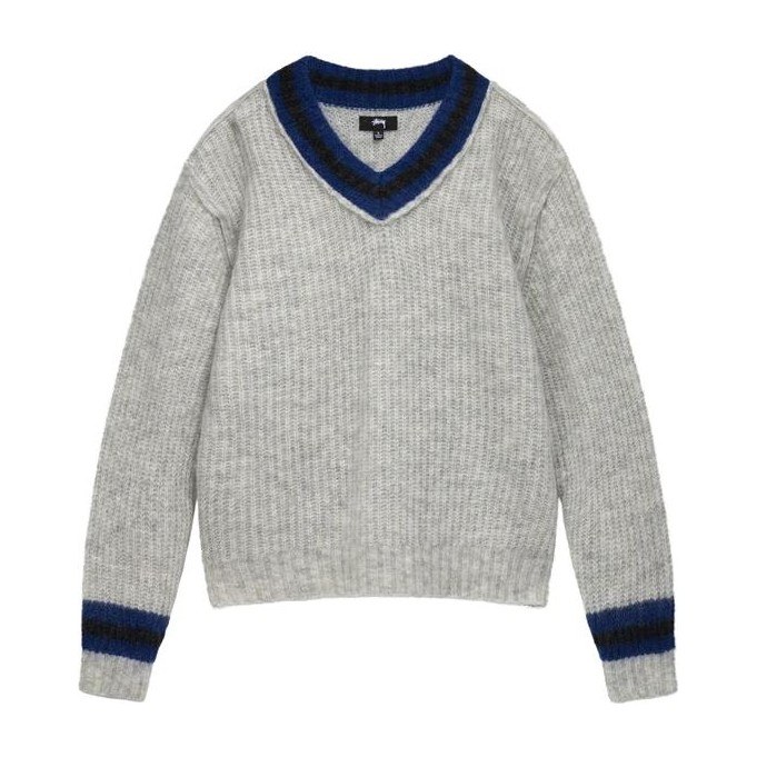 Stussy FW22 V-Neck Pullover Wool Sweater Gray