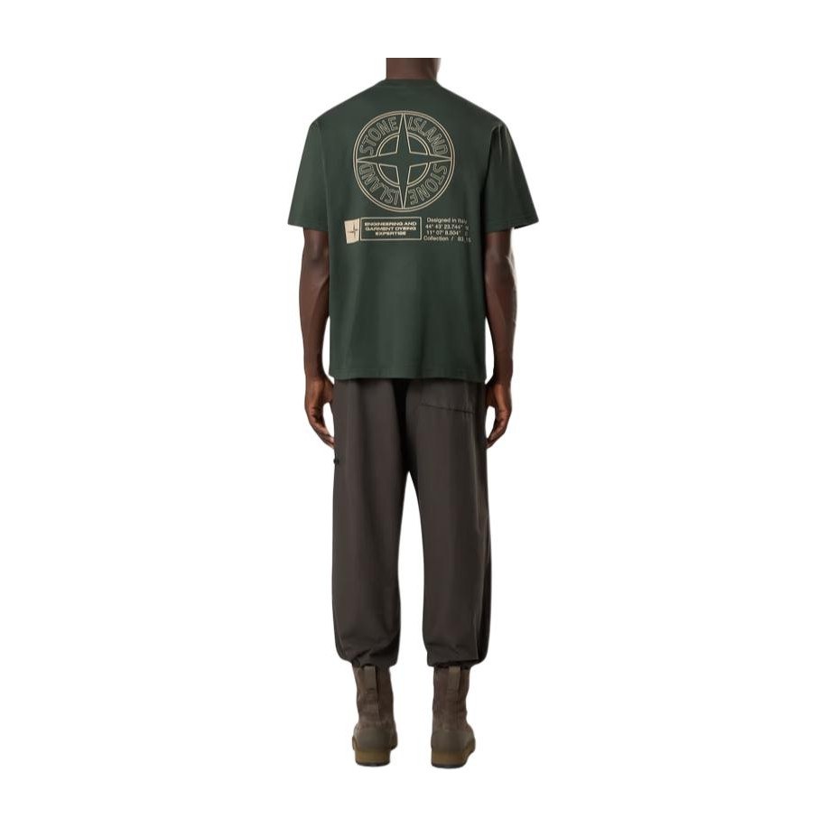 Stone Island Letter Print Crew Neck T-Shirt Green