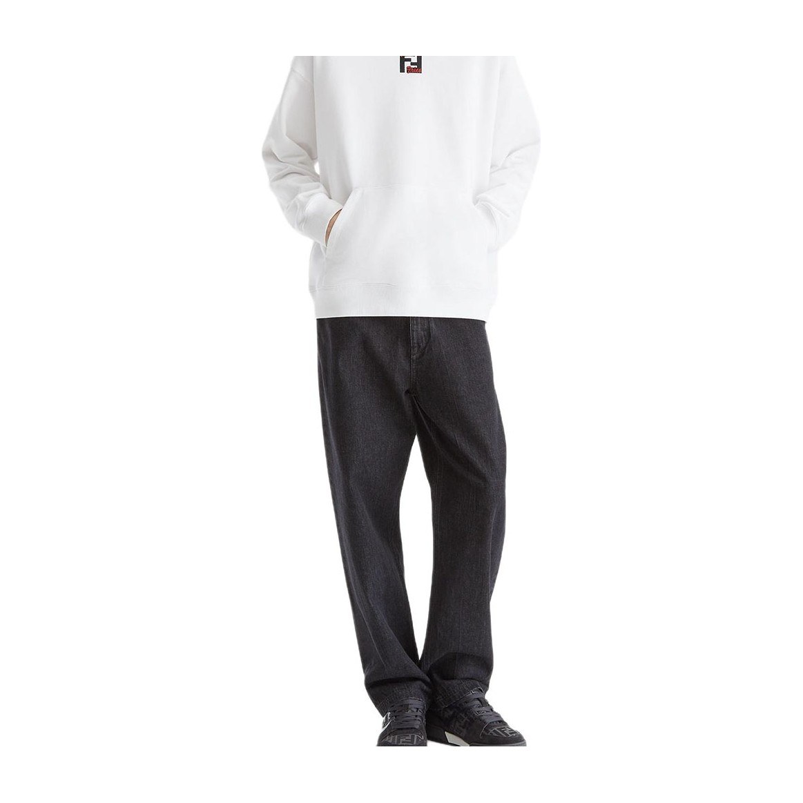 Fendi FW24 Drawstring Hoodie Embroidered Patch White