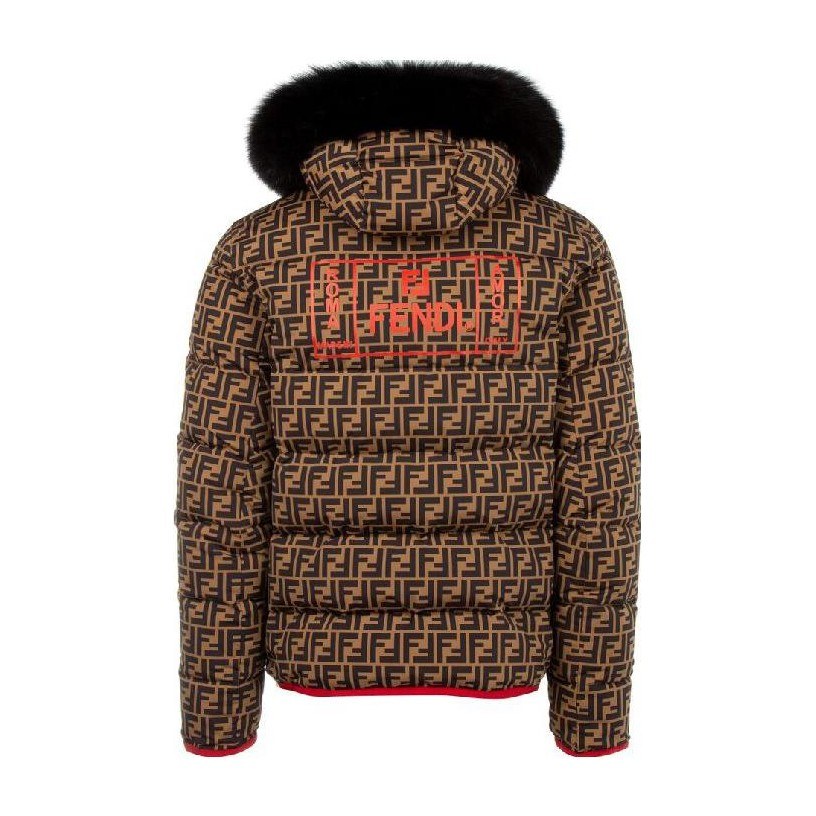 Fendi SS23 Printed Down Hoodie Jacket Brown