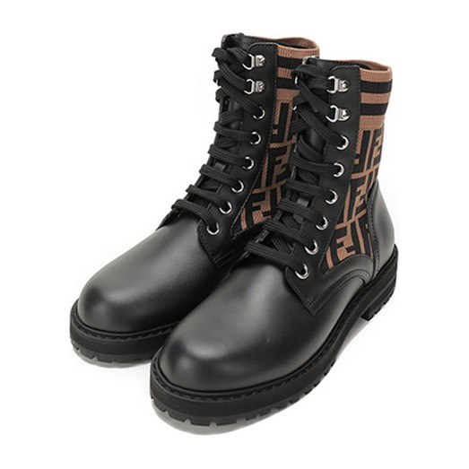 Fendi Leather Printed Lace-up Martin Boots