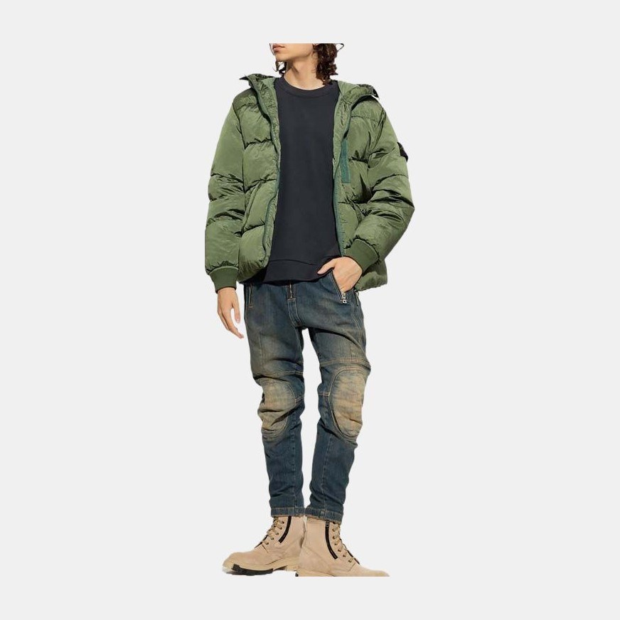 Stone Island FW22 Quilted Logo Down Jacket Olive