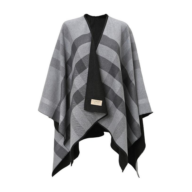 Burberry FW22 Wool Reversible Poncho Jacket Charcoal