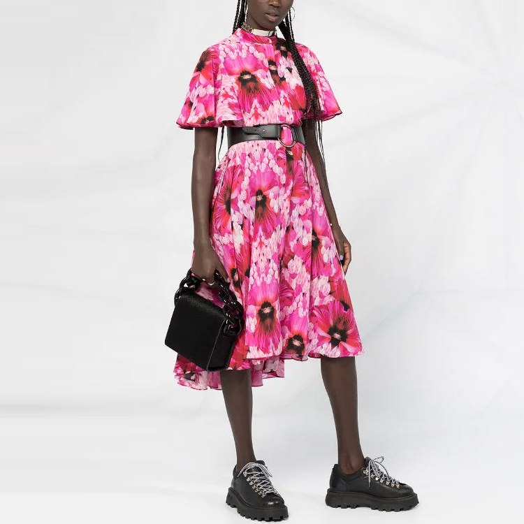 Alexander McQueen Floral Print Short Sleeve Dress
