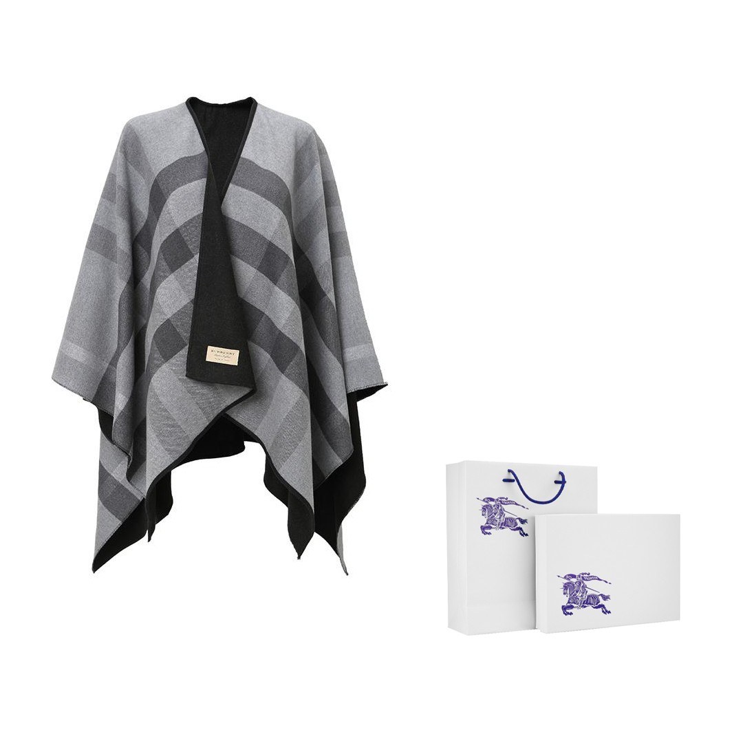 Burberry FW22 Wool Reversible Poncho Jacket Charcoal