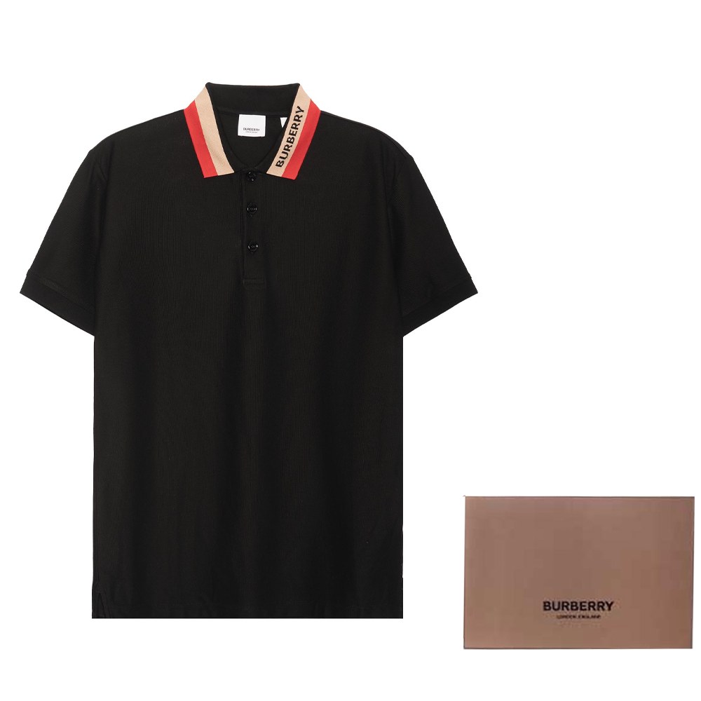 Burberry Logo Stripe Polo Shirt Black