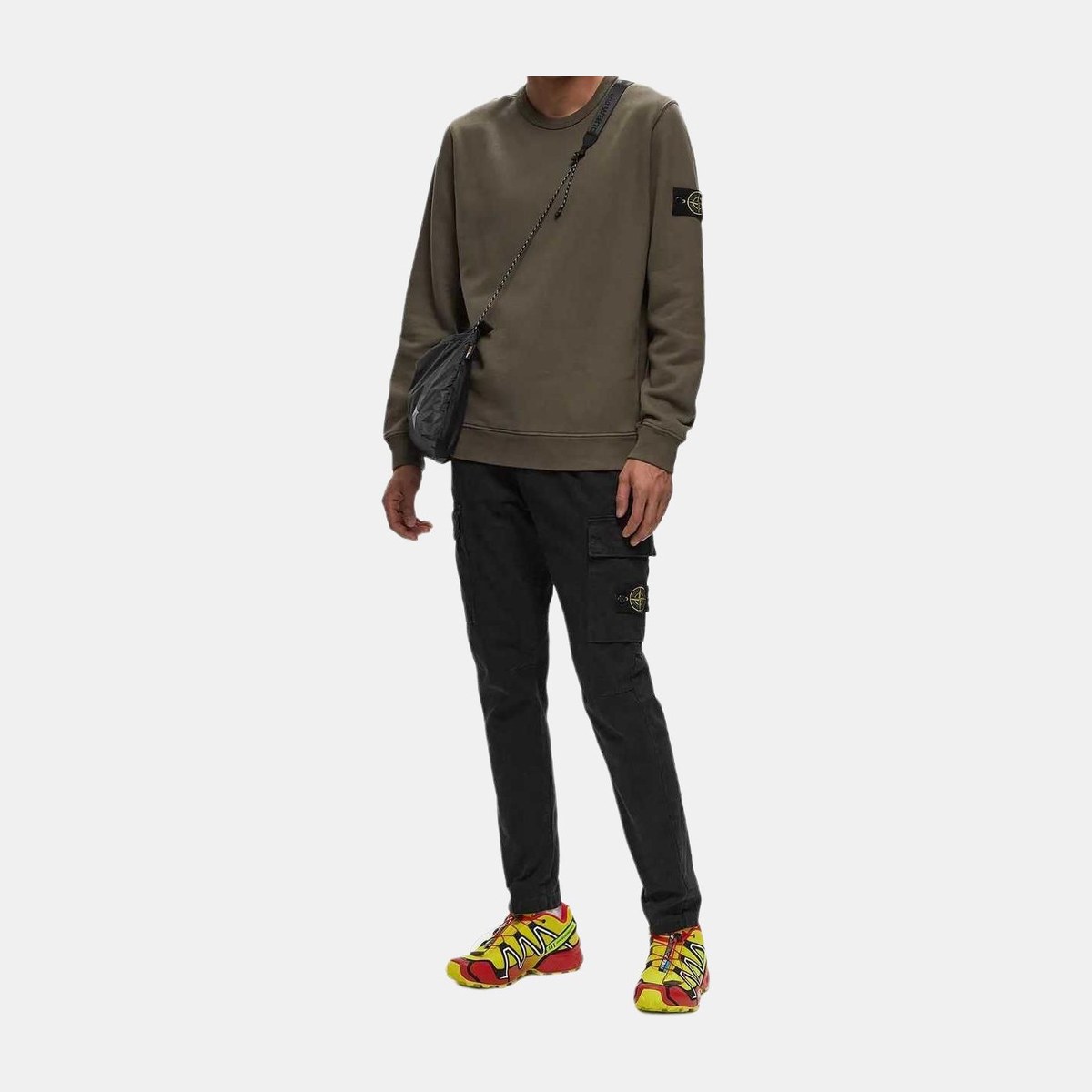 Stone Island Logo Badge Crewneck Sweatshirt Brown