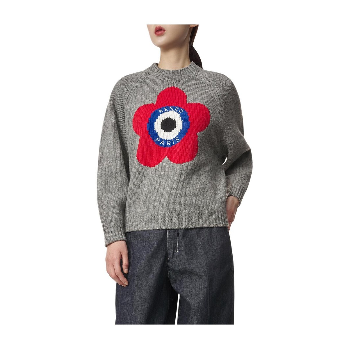 KENZO Floral Print Crewneck Sweater Grey