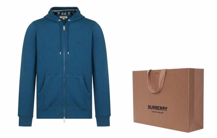 Burberry Logo Print Zip Hoodie Blue