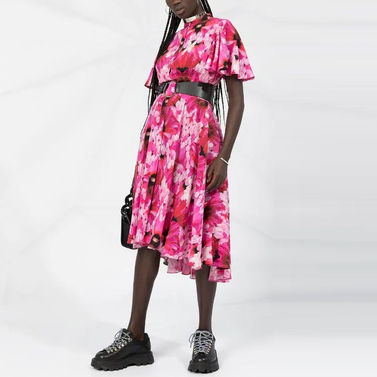 Alexander McQueen Floral Print Short Sleeve Dress