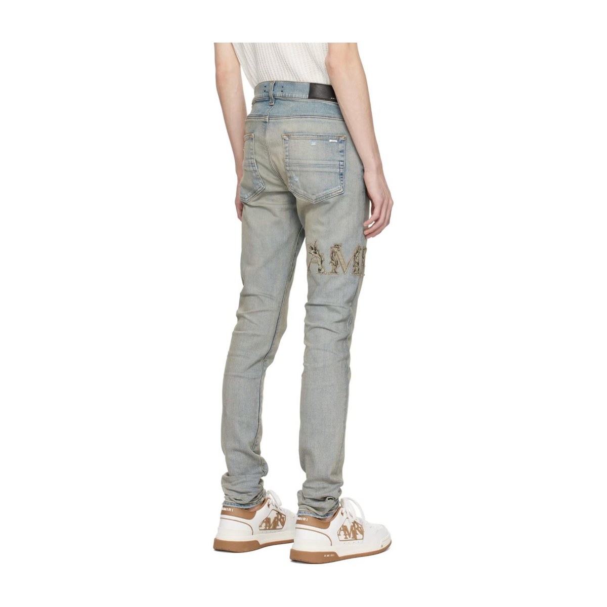AMIRI Washed Zip Logo Straight Jeans Blue