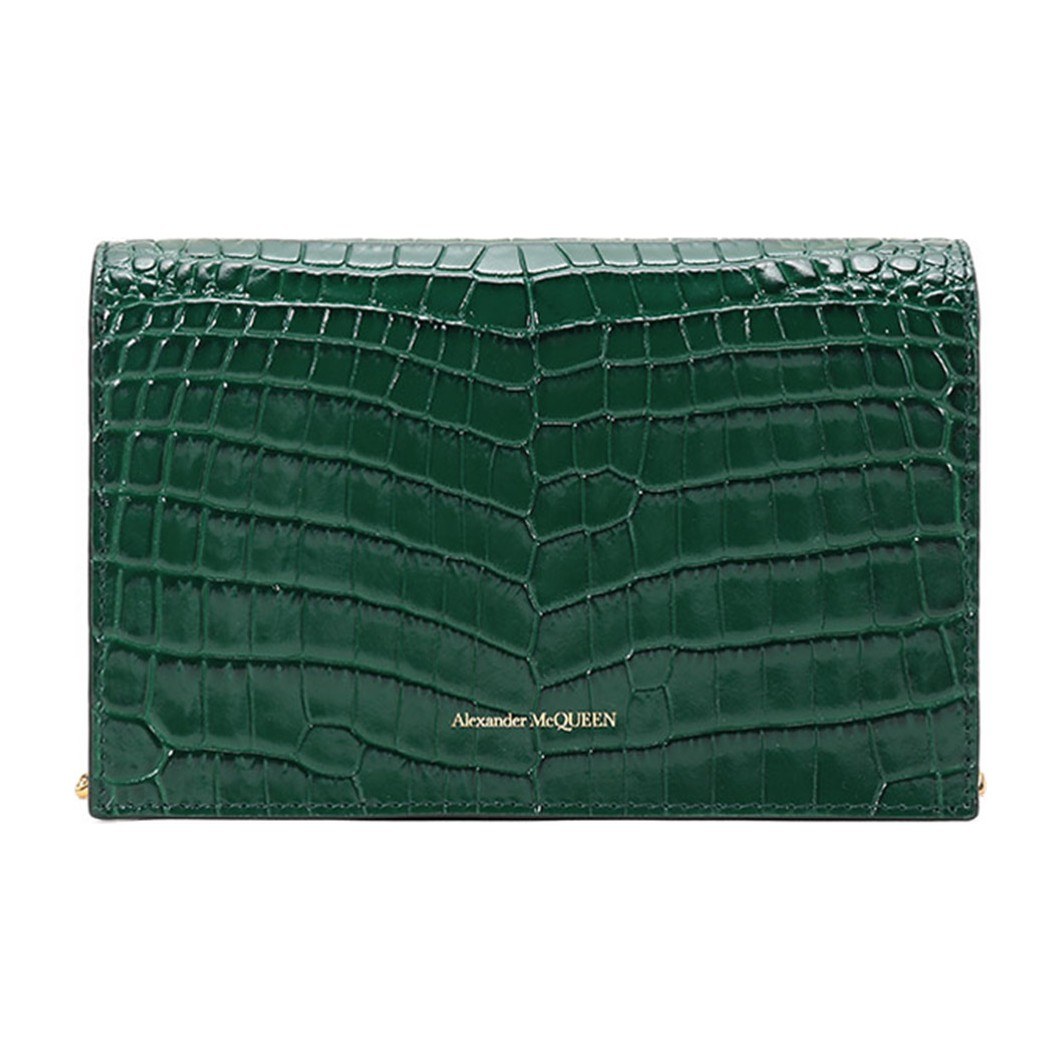 Alexander McQueen Skull Chain Leather Crossbody Bag Deep Green