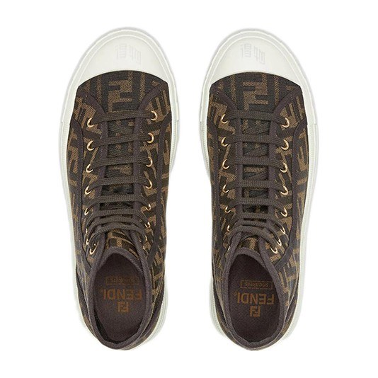 Fendi Domino Canvas High-Top Sneakers Brown