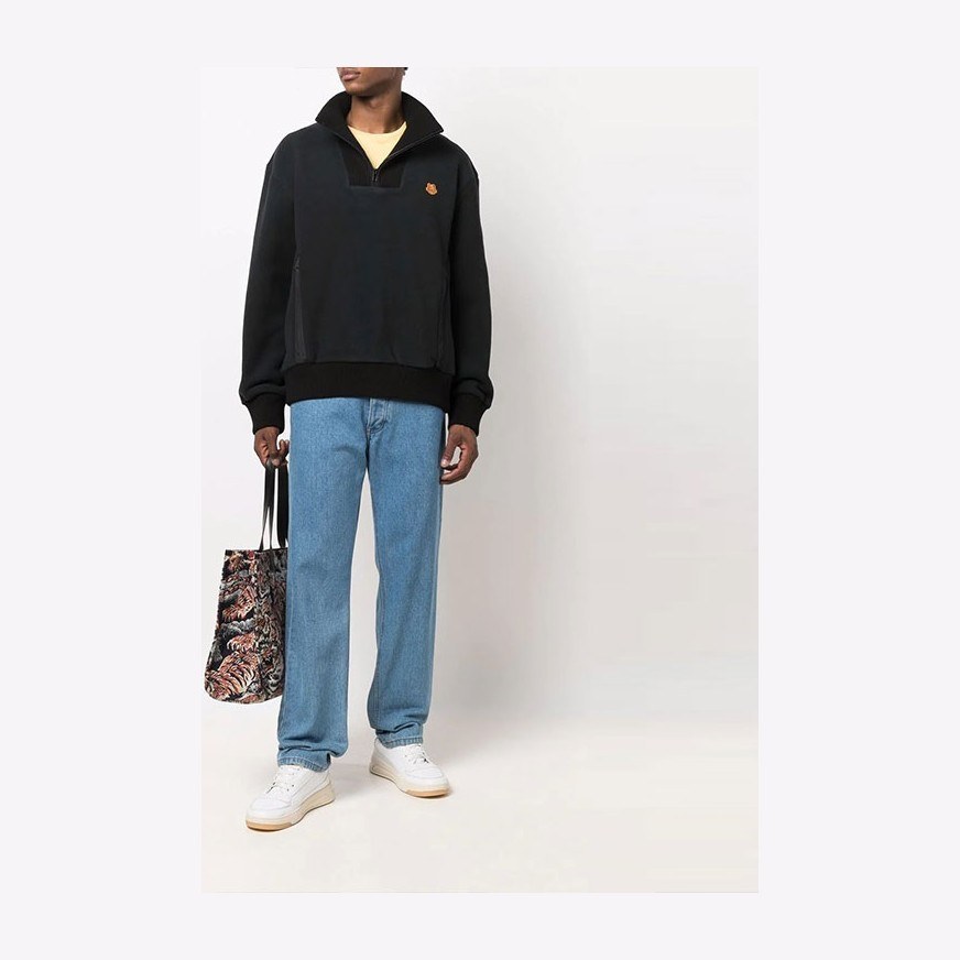 KENZO Logo Embroidered Half-Zip Sweatshirt Black