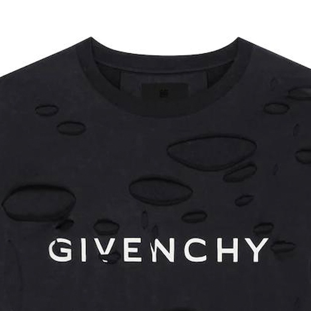 Givenchy SS23 Logo Print Distressed T-Shirt Black