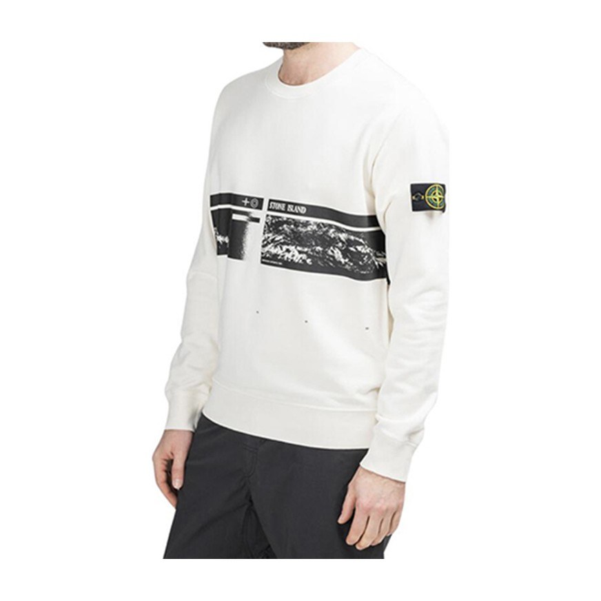 Stone Island Mountain Print Crewneck Sweatshirt White