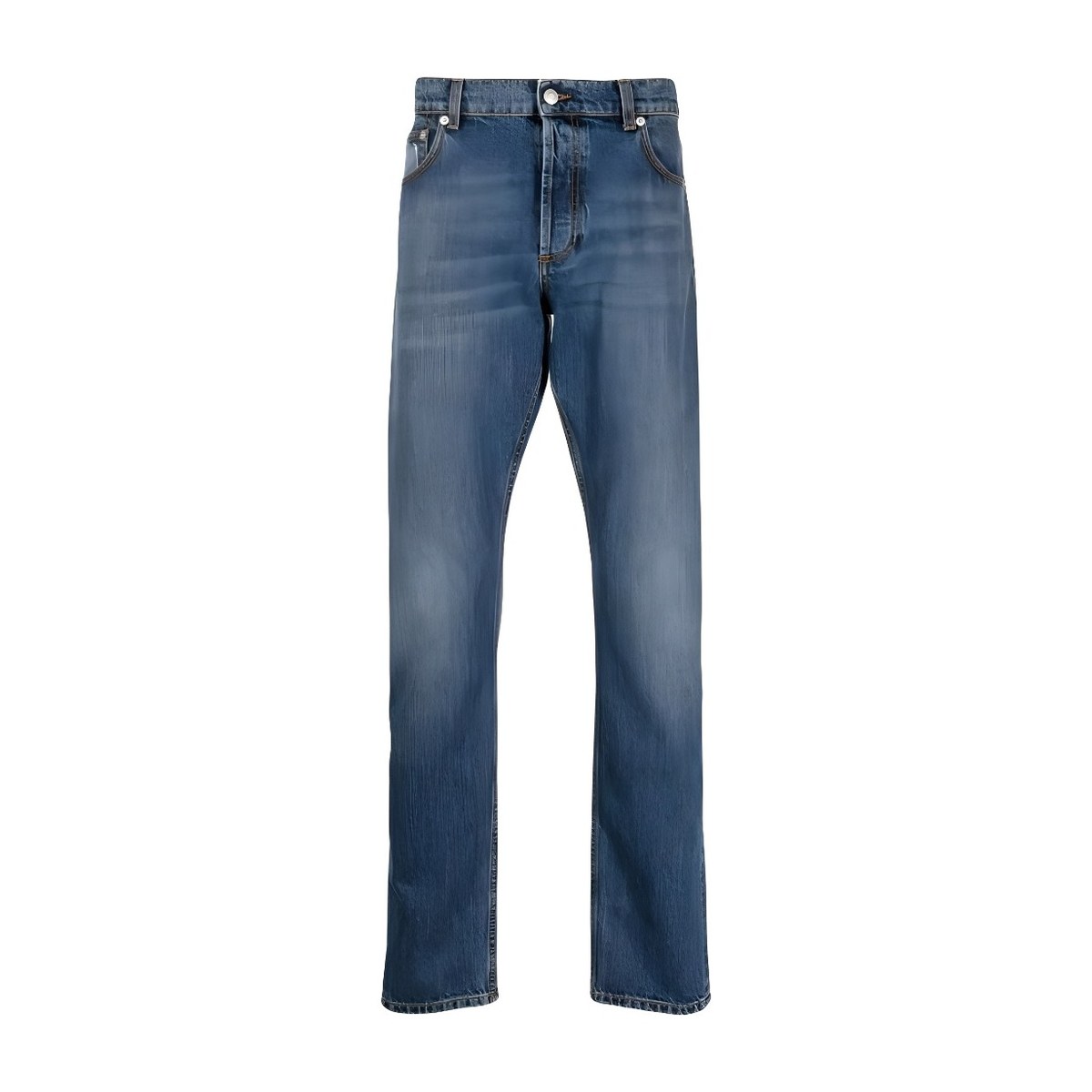 Alexander McQueen SS23 Distressed Patchwork Straight Jeans Blue
