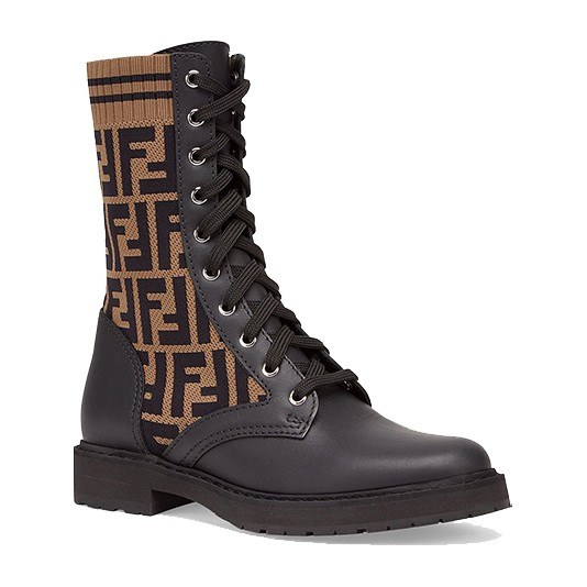 Fendi FF Motif Leather Biker Boots Black