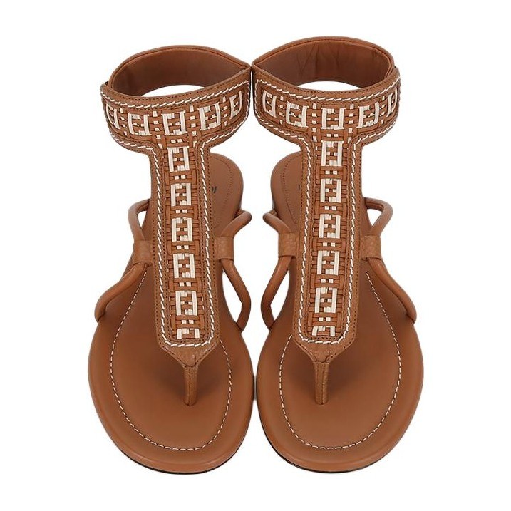 Fendi Leather Buckle Platform Sandals Brown